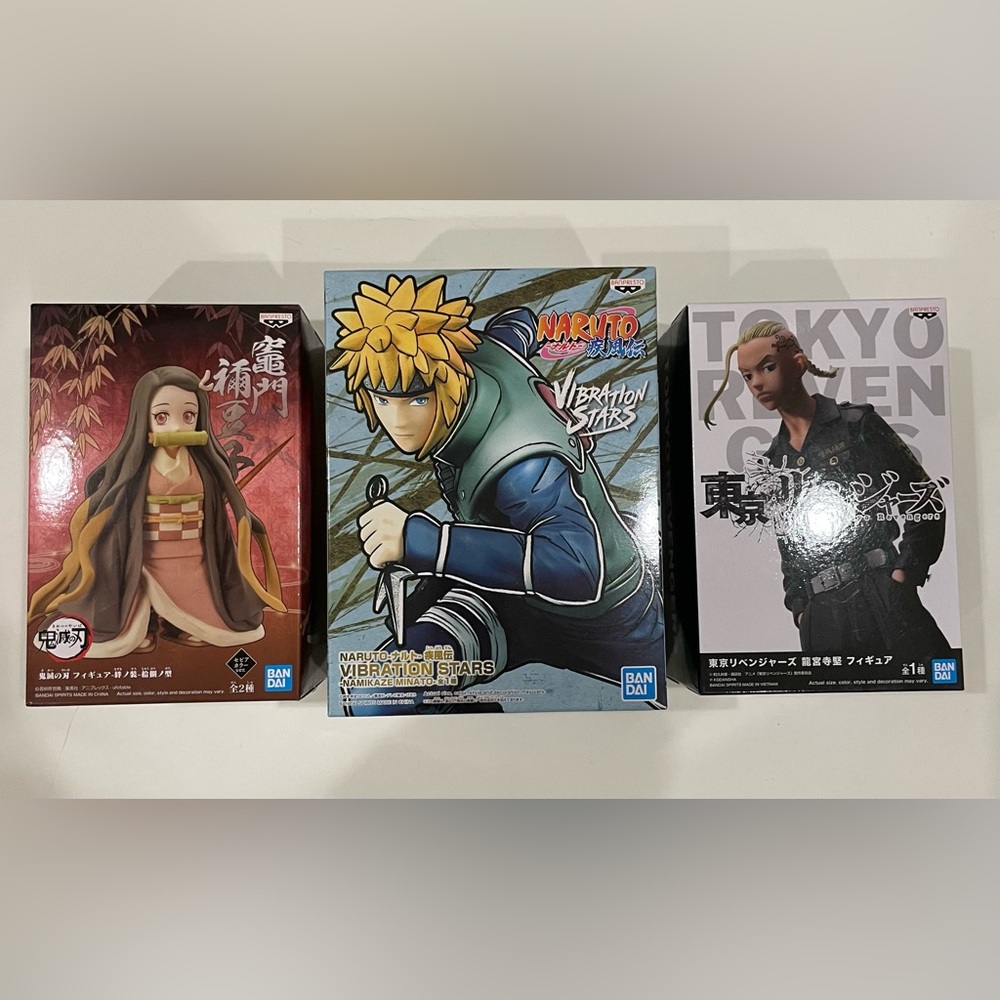 3 Anime Figurines Naruto Minato, Tokyo Ravengers Ken Ryuguji Demon Slayer Nezuko